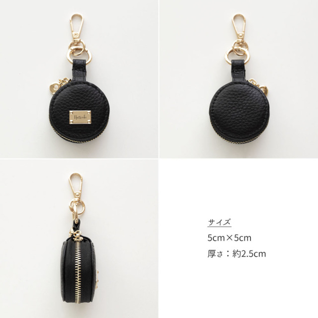 ラウンド ミニ アクセサリーポーチ 【 本革 ニュアンス ネームプレート 名入れ 】