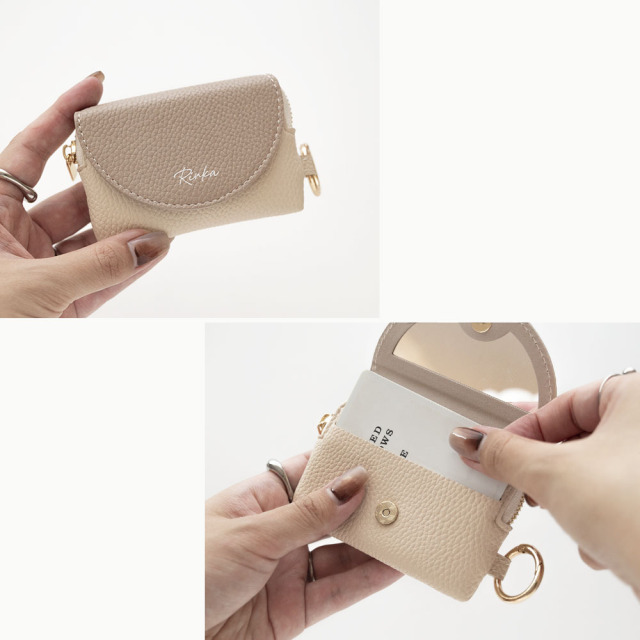 ミラー付き フラップ ミニポーチ 【 simple 名入れ 】