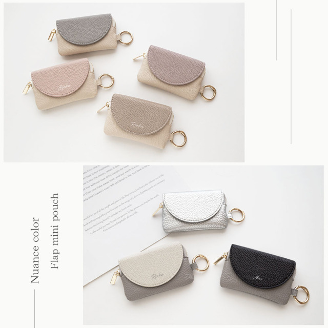 ミラー付き フラップ ミニポーチ 【 simple 名入れ 】