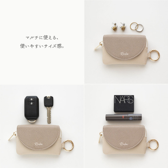 ミラー付き フラップ ミニポーチ 【 simple 名入れ 】