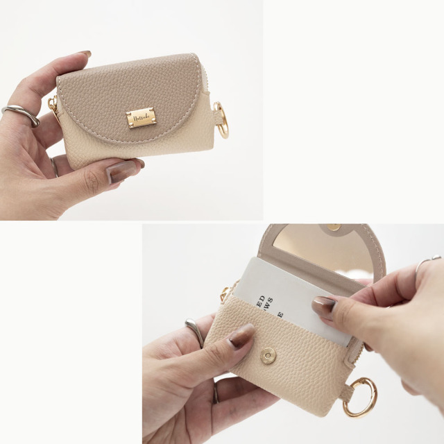 ミラー付き フラップ ミニポーチ 【 simple ネームプレート 名入れ 】