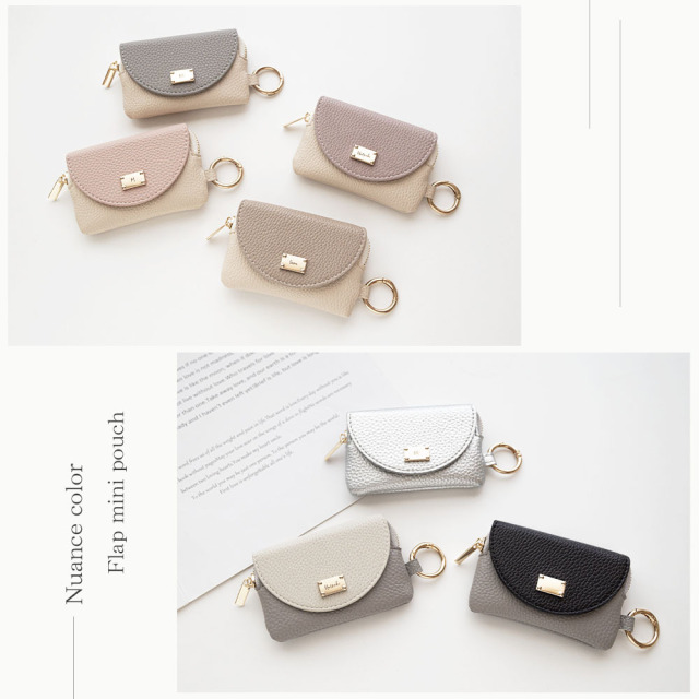 ミラー付き フラップ ミニポーチ 【 simple ネームプレート 名入れ 】