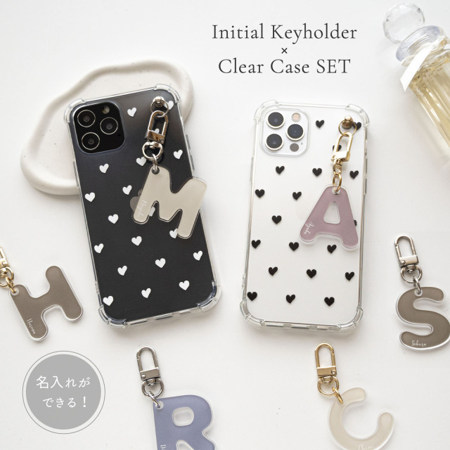 名入れ ができる イニシャルキーホルダー付き クリアケース 【 ハート ドット 】