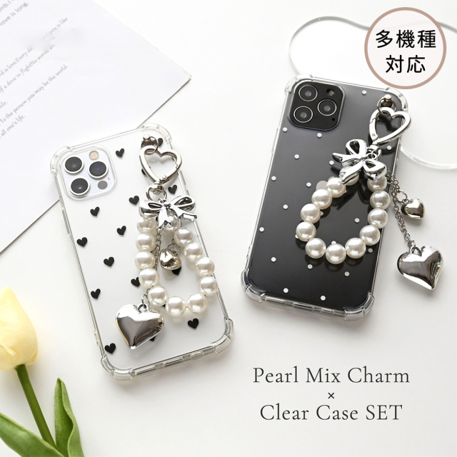 パール ミックス チャーム 付き クリアケース 【 ドット 2柄 】