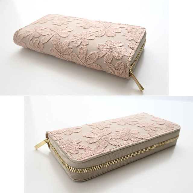 じゃばら式 ロングウォレット 【 ラテフラワー 刺繍 】