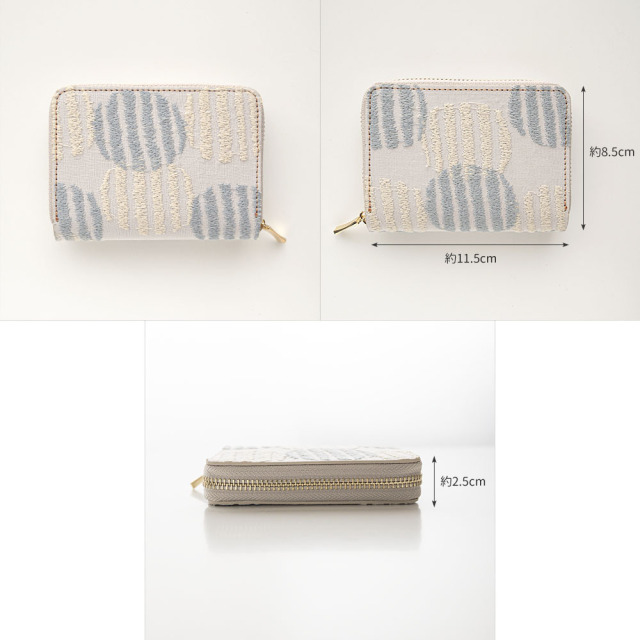 お札が折れない コンパクトウォレット 【 北欧 サークルストライプ 刺繍 】