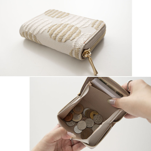 お札が折れない コンパクトウォレット 【 北欧 サークルストライプ 刺繍 】