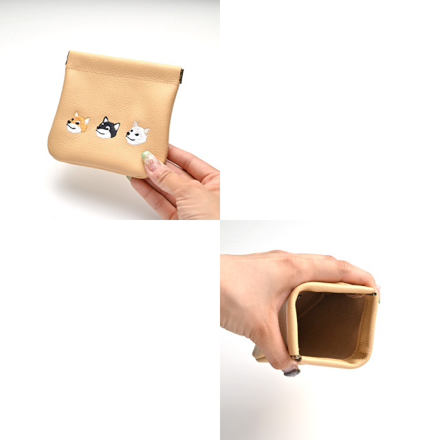 ばね口 マルチポーチ 【 シュリンクレザー 刺繍 】 