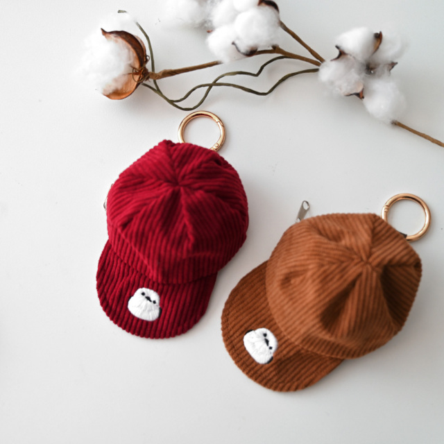 コーデュロイ キャップポーチ 【 刺繍 シマエナガ 】