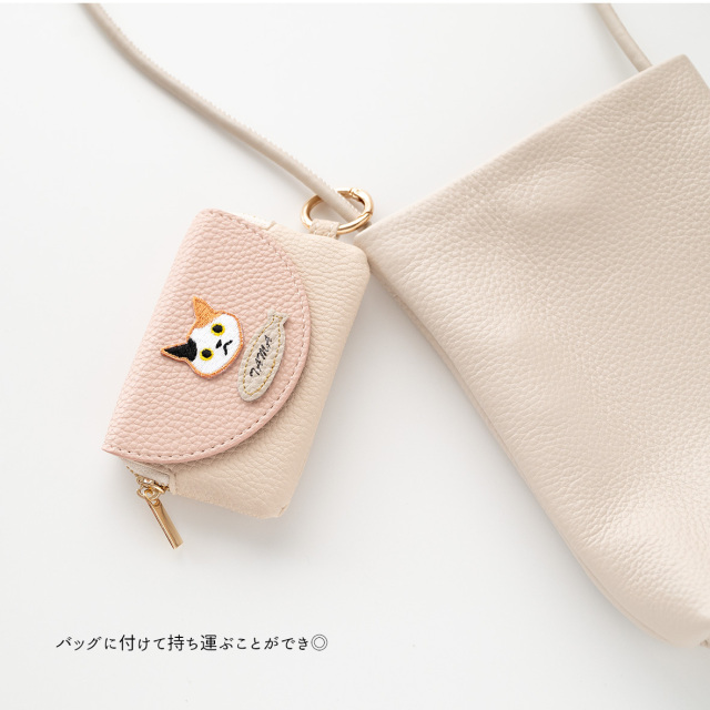 ミラー付き フラップ ミニポーチ 【 simple ワッペン 猫 犬 】