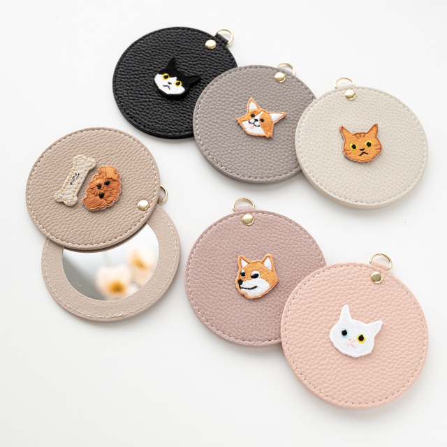 ラウンドミラー mini 【 simple ワッペン 猫 犬 】