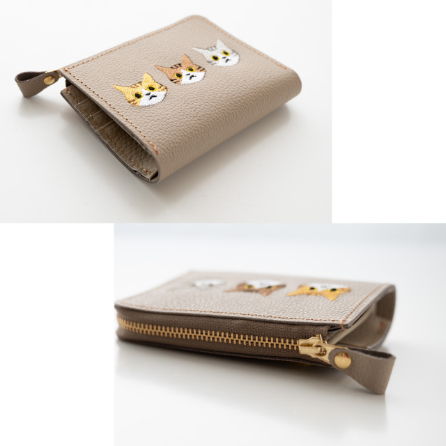 BOX型コインケース付き L字ウォレット 【 3匹の猫 】