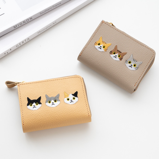 BOX型コインケース付き L字ウォレット 【 3匹の猫 】