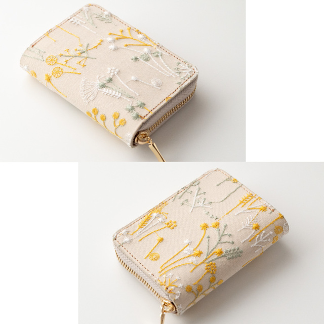 お札が折れない コンパクトウォレット 【 ボタニカル刺繍 】