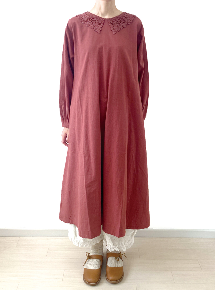 50%OFF! 綿麻レースカラーワンピース