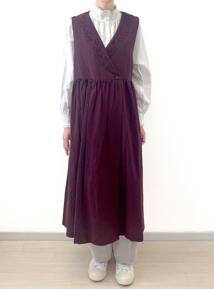 50%OFF! 綿麻レースカラージャンパースカート