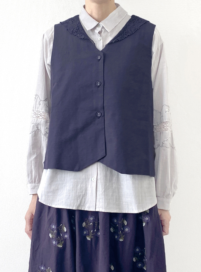 30%OFF! 綿麻レースカラーベスト