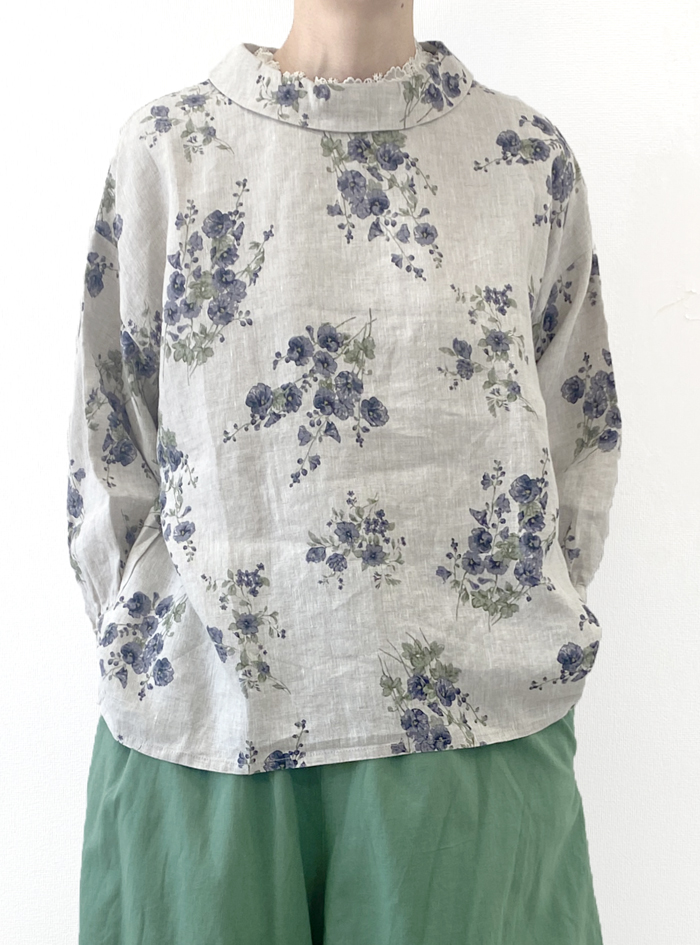 水彩プリントターンカラープルオーバー