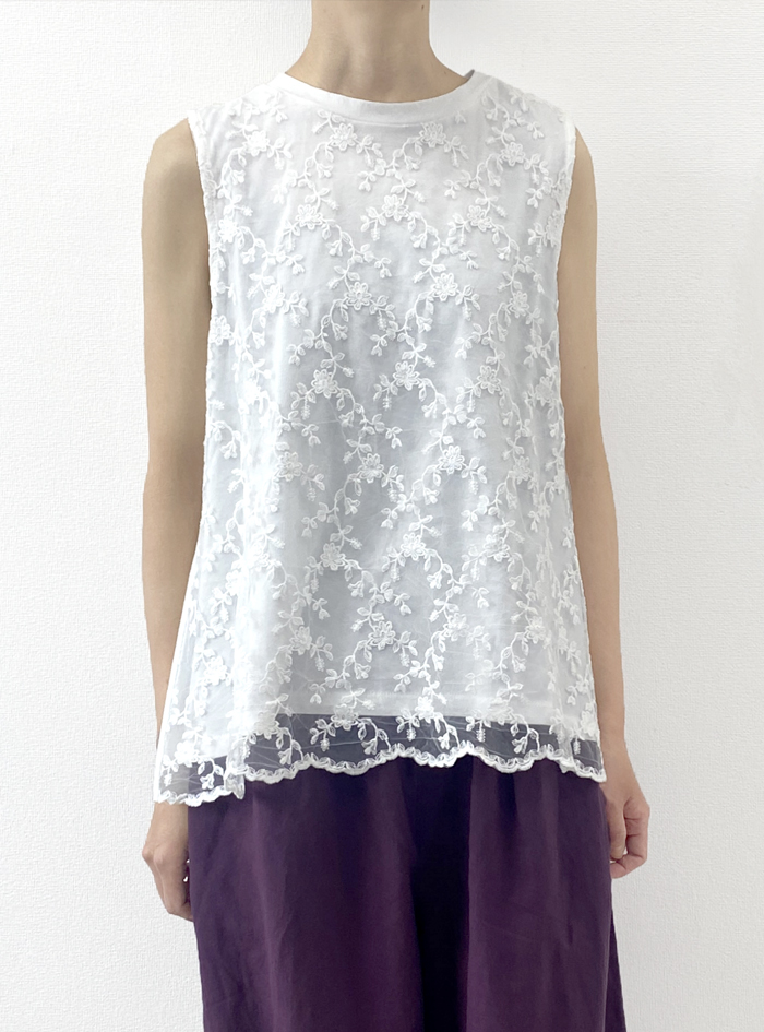天竺チュールレース使いタンクトップ