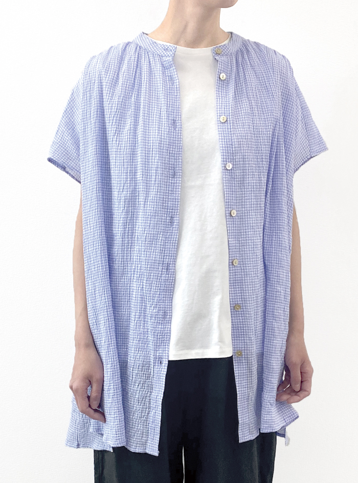 50%OFF! シャーリング先染チュニックブラウス