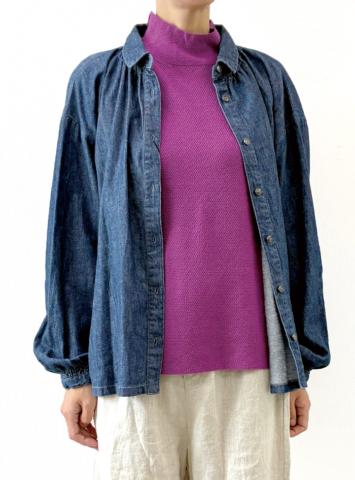50%OFF! 綿麻デニムシャーリングブラウス