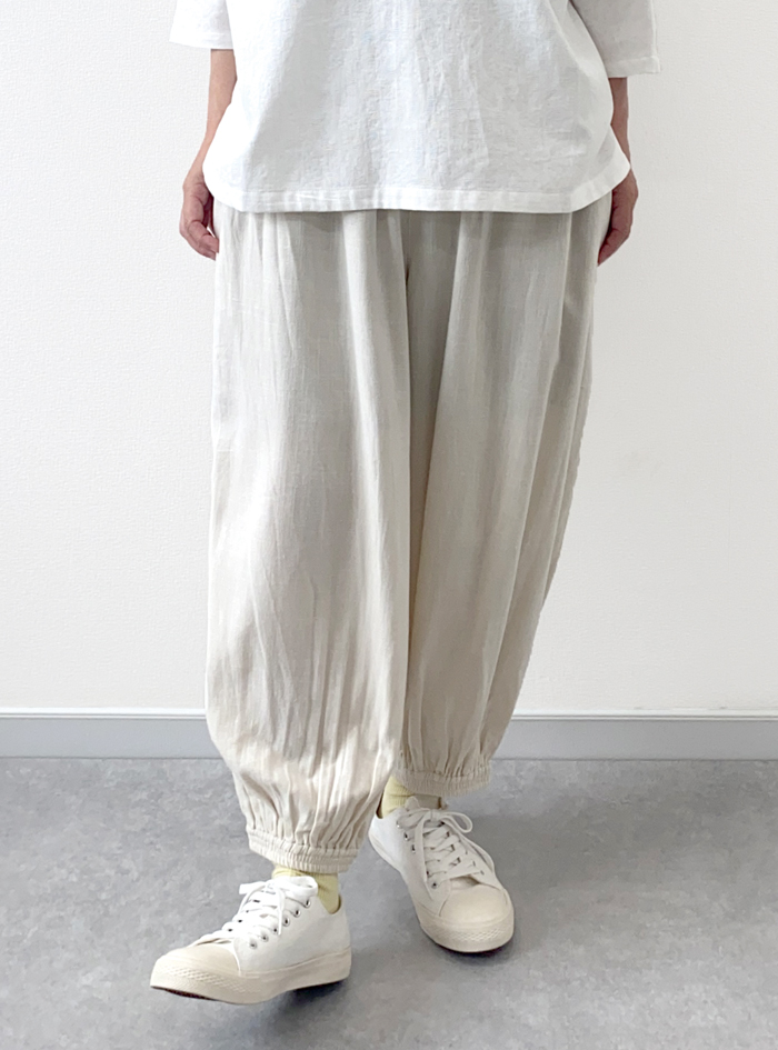 30%OFF! 綿麻ギャザーカフスパンツ