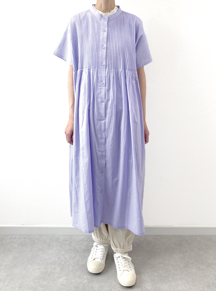 30%OFF! ピンタックバンドカラーワンピース