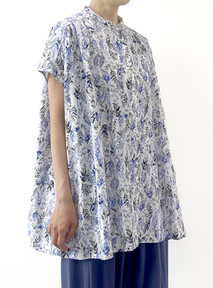 30%OFF! 綿麻プリントチュニックブラウス