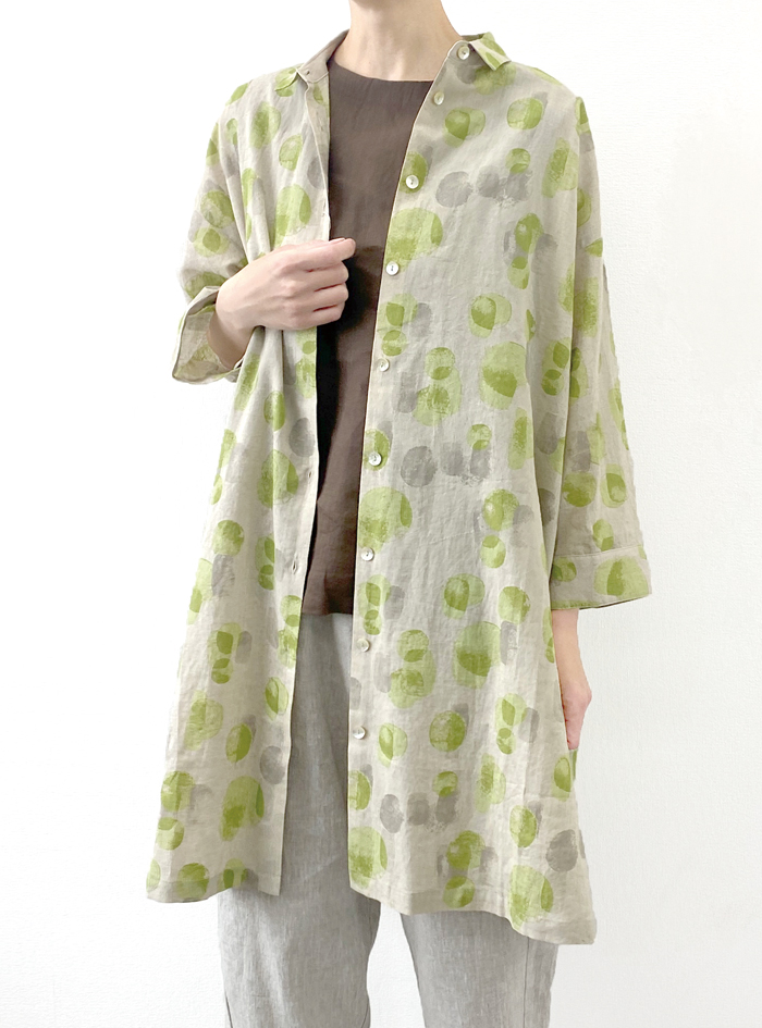 50%OFF! 綿麻プリントシャツワンピース