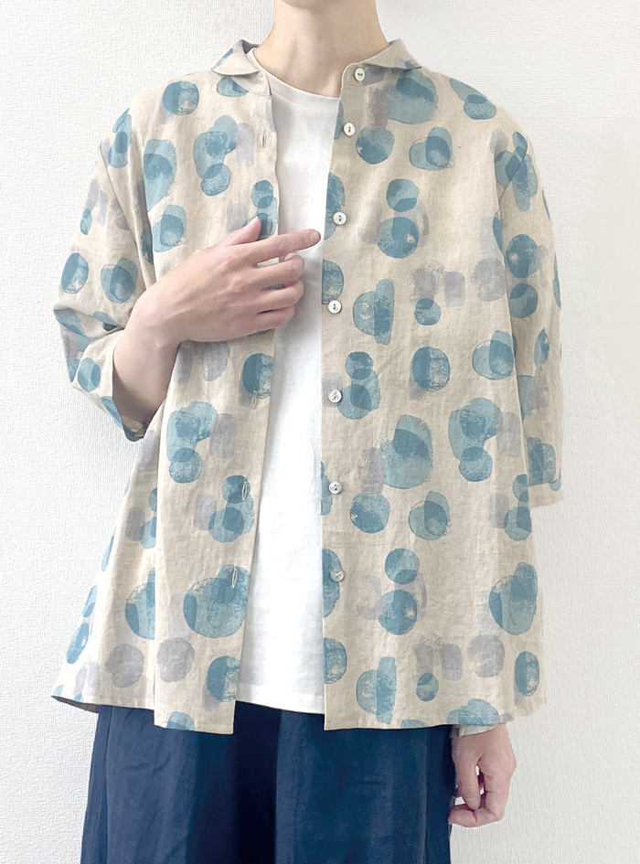 50%OFF! 綿麻プリントフレアーブラウス