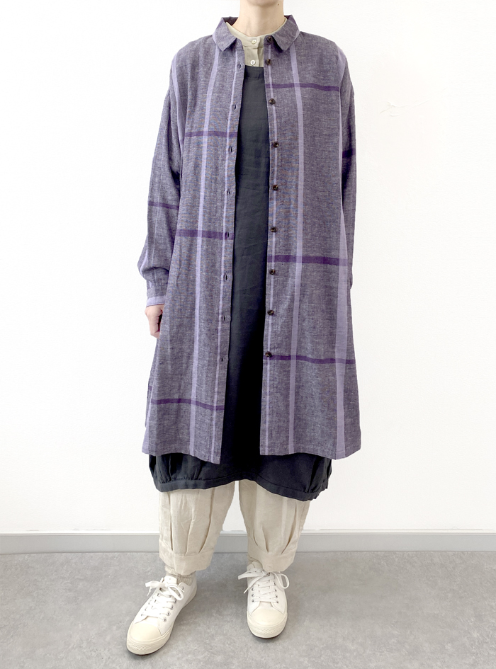 接結チェック柄シャツカラーワンピース
