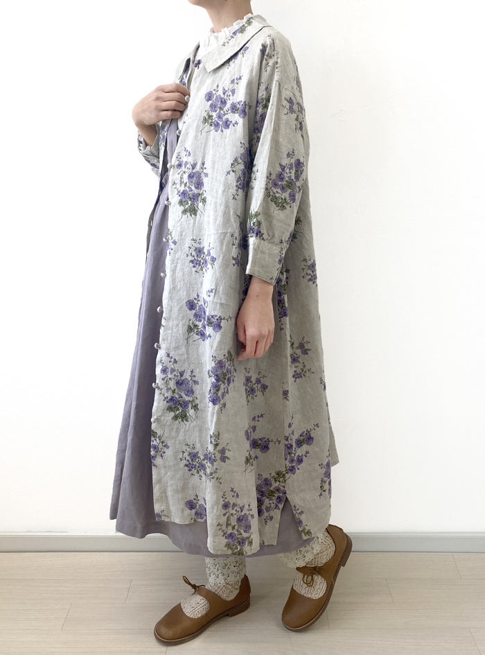 水彩プリントクラシカルワンピース