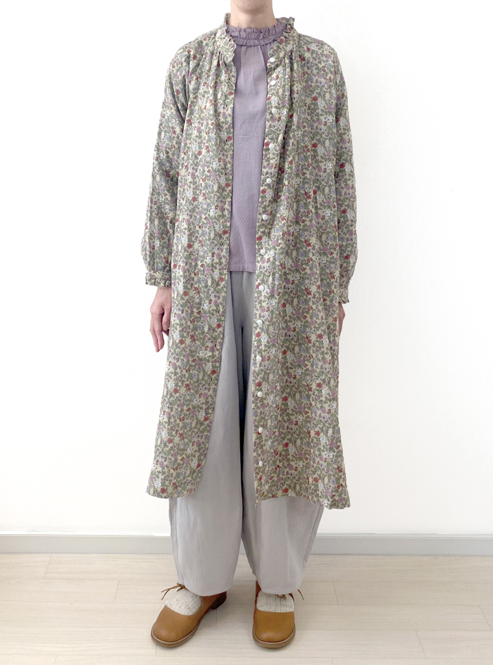 花プリントフリルワンピース