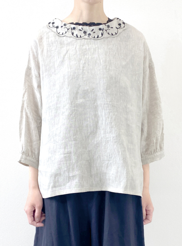 50%OFF! リネン衿刺繍2wayブラウス
