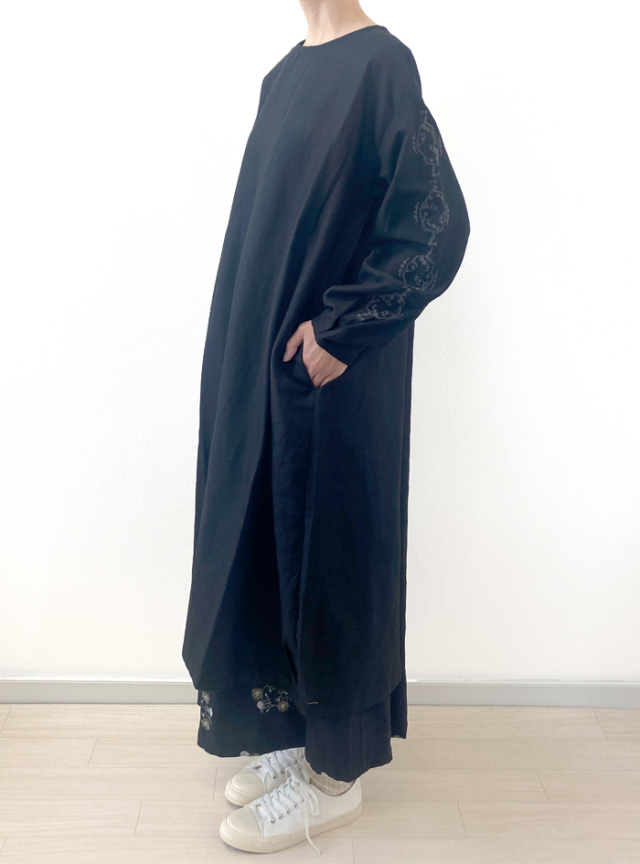 50%OFF! 麻綾袖刺繍コクーンワンピース