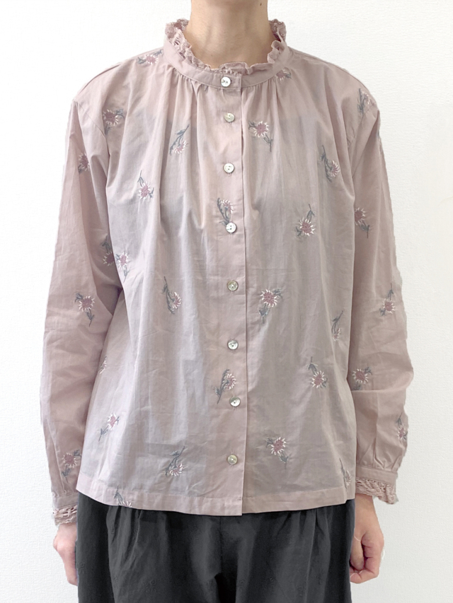 ローン花刺繍レースフリルブラウス