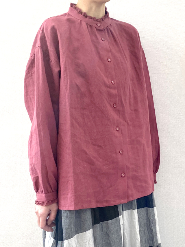 麻レーシーフリルブラウス