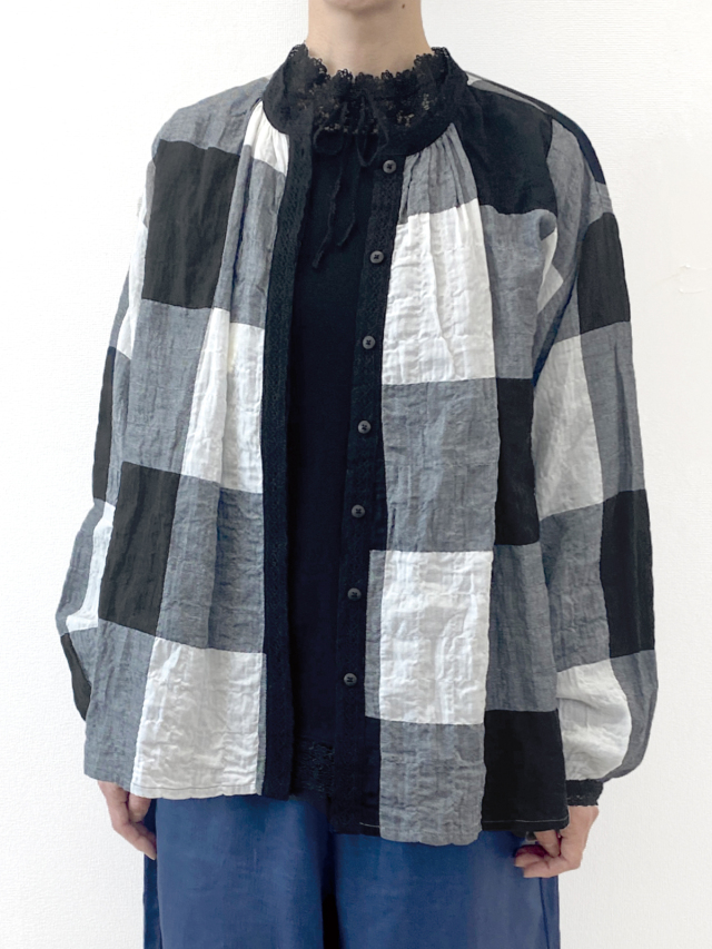 先染めギャザーブラウス