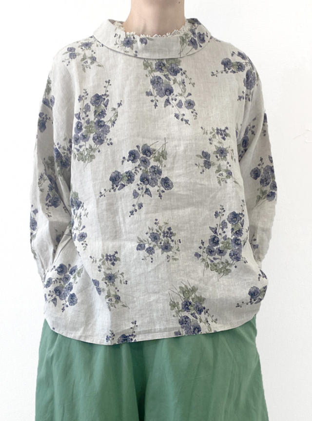 水彩プリントターンカラープルオーバー