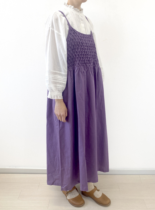 綿麻スモッキングキャミワンピース