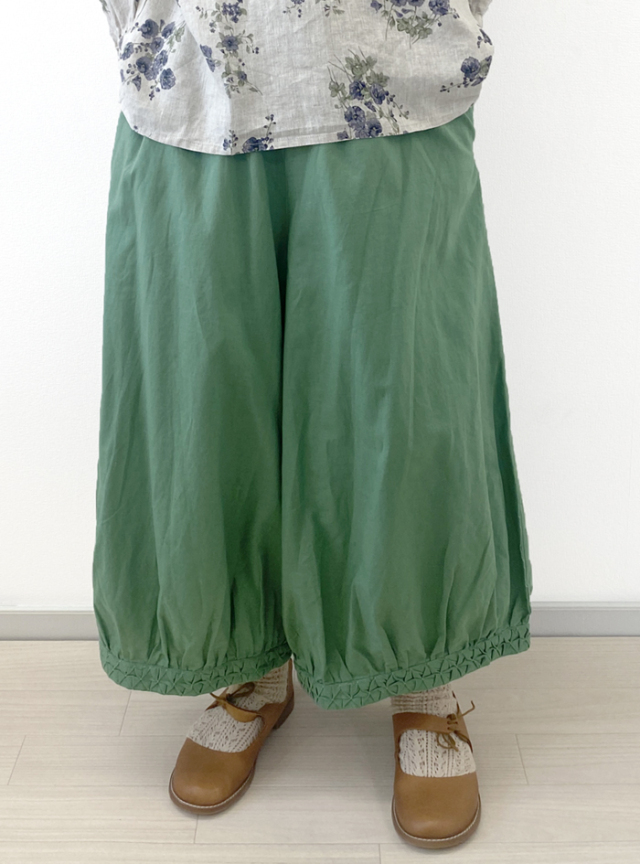 綿麻スモッキングバルーンパンツ