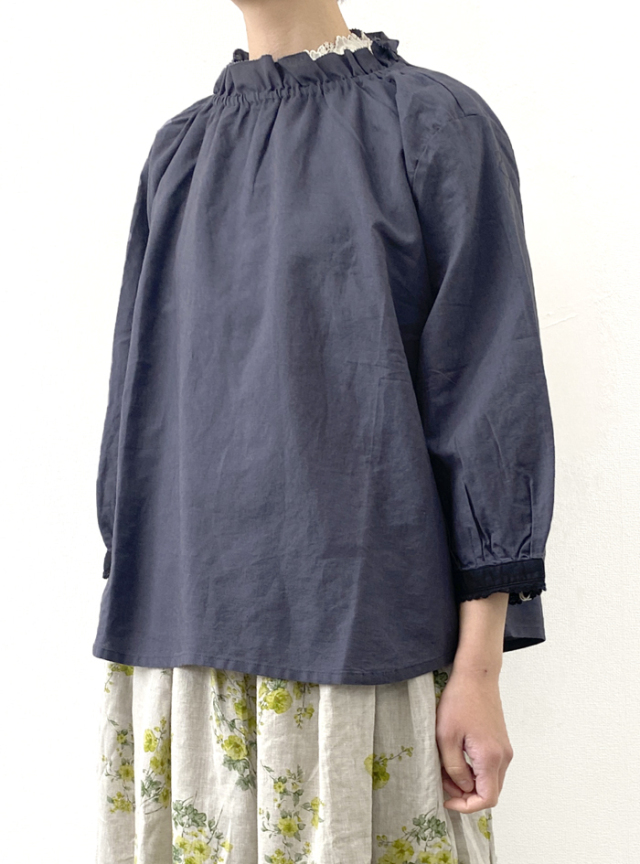 綿麻配色ギャザープルオーバー