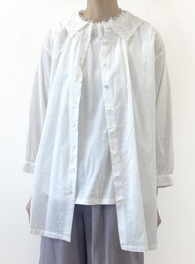 リース刺繍レース衿2wayロングブラウス