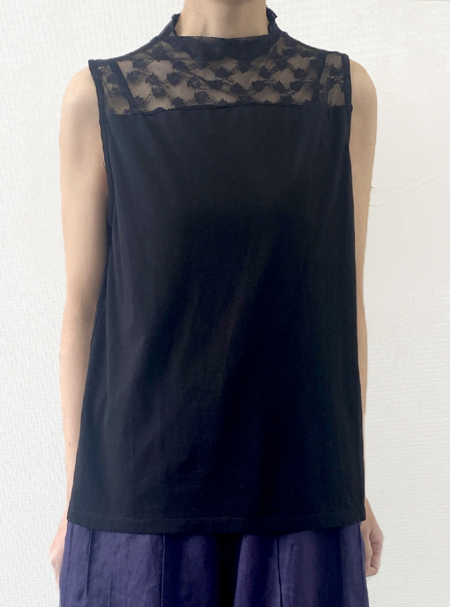 天竺レーシーハイネックタンクトップ