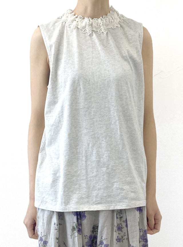 天竺衿レースギャザータンク