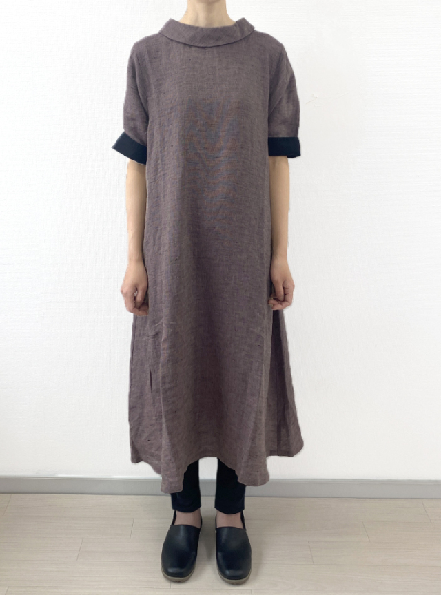 リネン先染めワンピース