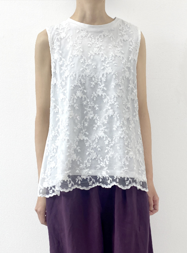 天竺チュールレース使いタンクトップ