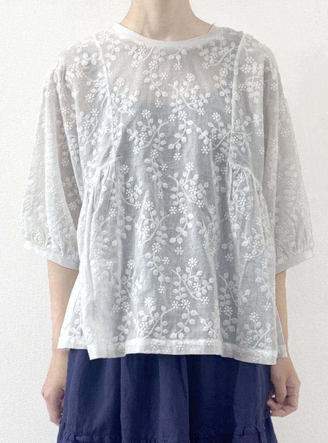 天竺ボイル刺繍使い切替Tシャツ