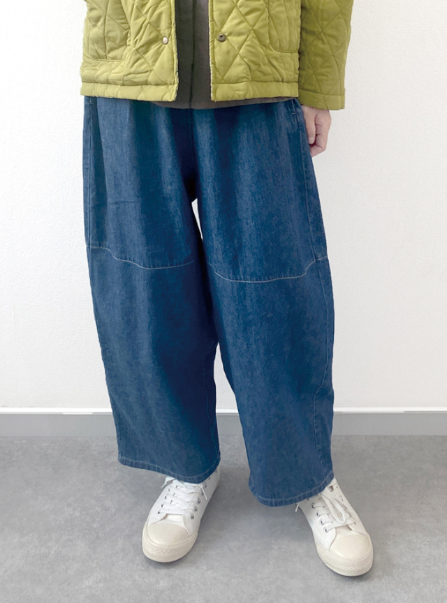 綿麻デニム切替コクーンパンツ