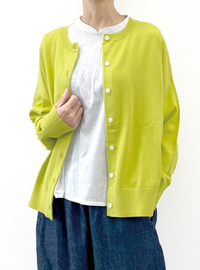 コットンニットリブ使いカーデ